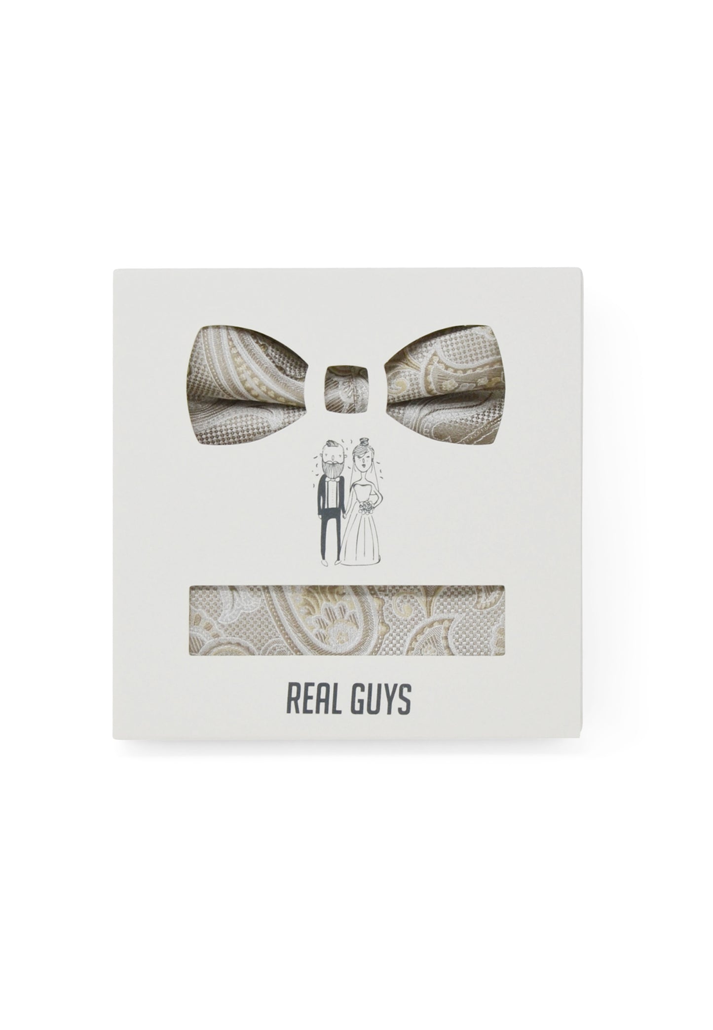Hochzeit-Set Fliege und Einstecktuch mit Paisleys beige