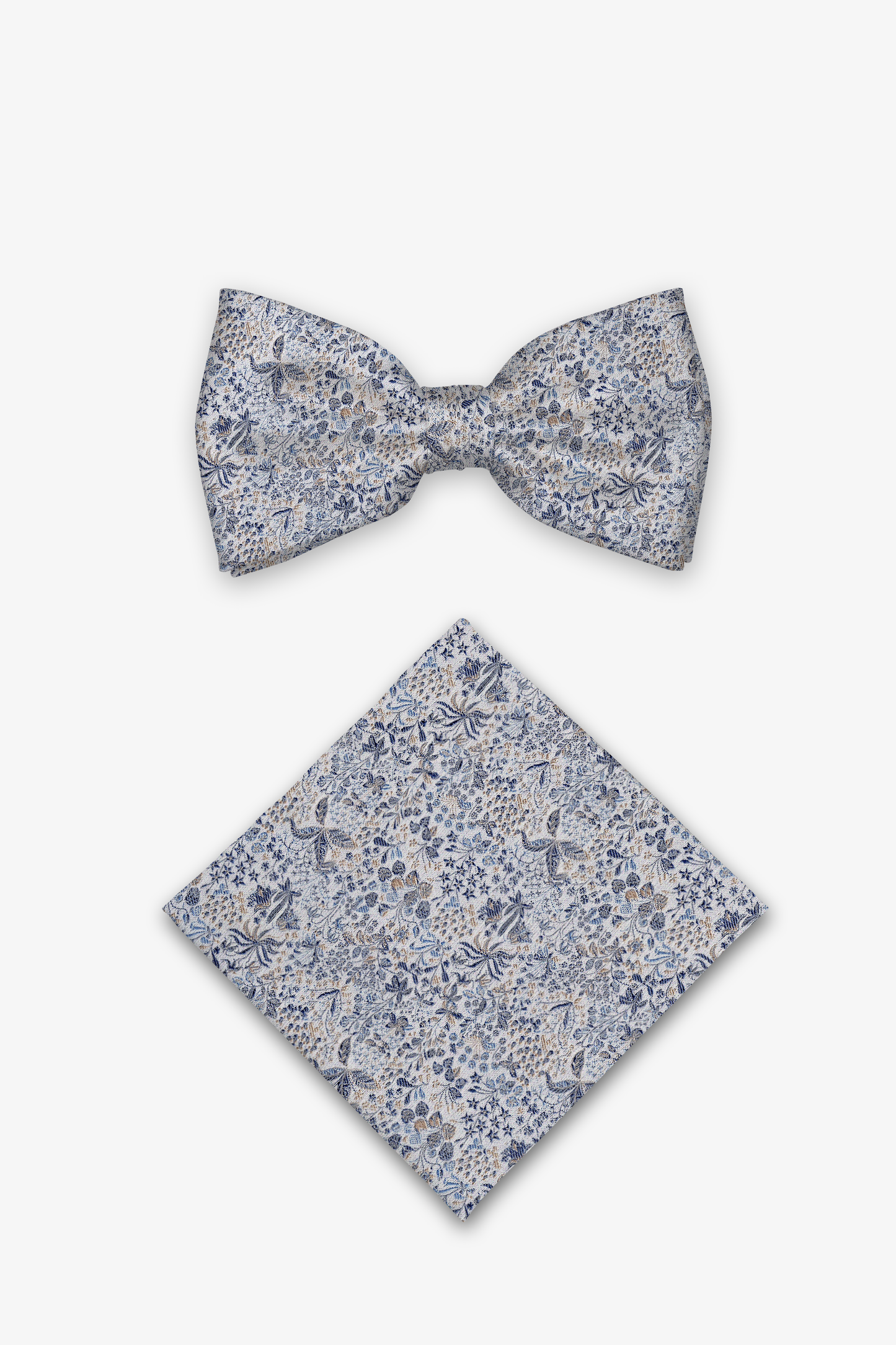 Hochzeit-Set Fliege und Einstecktuch mit tonigem Blumendesign bleu