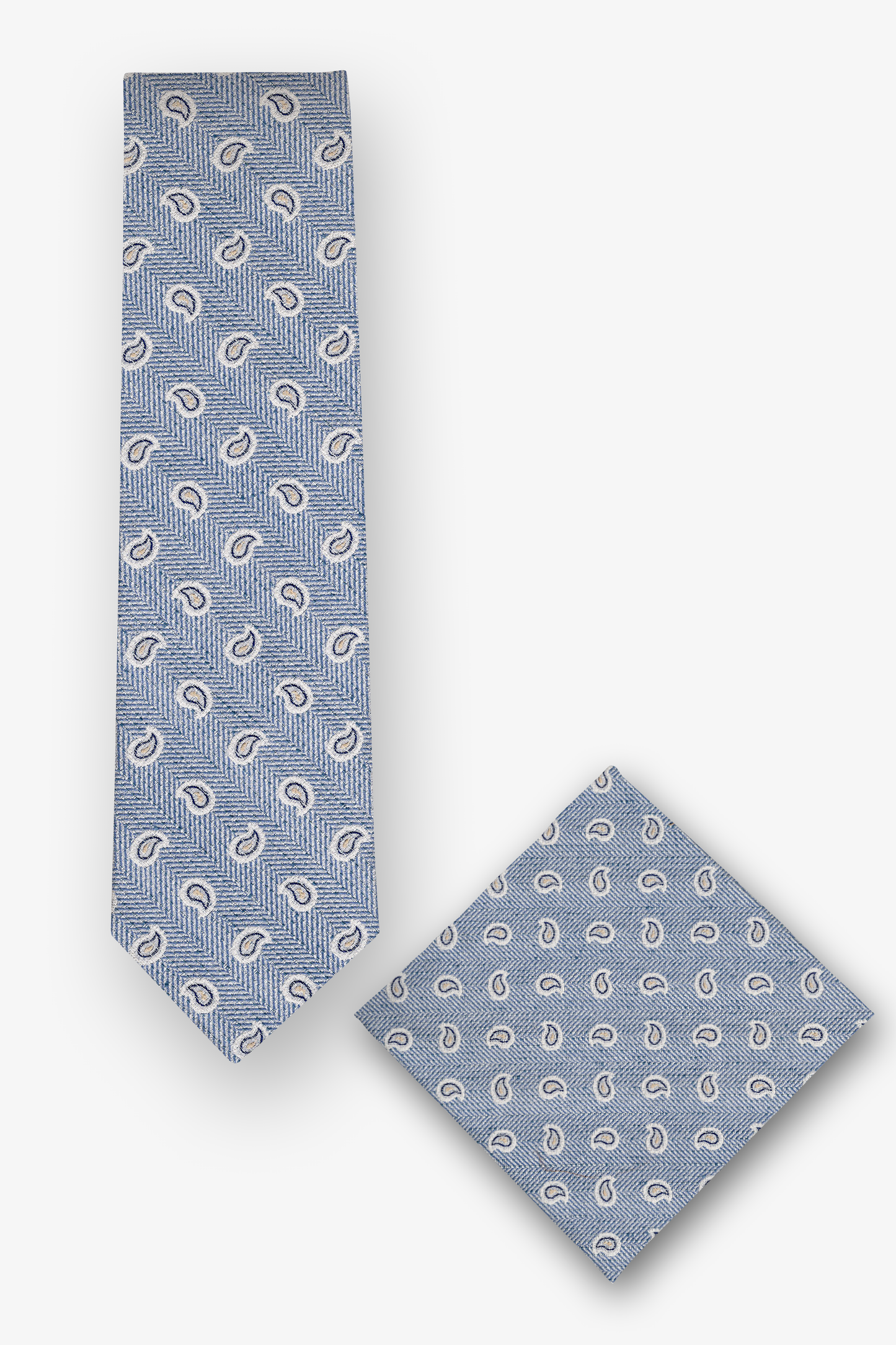 Krawatten-Set mit Einstecktuch mit Paisley in Bleu