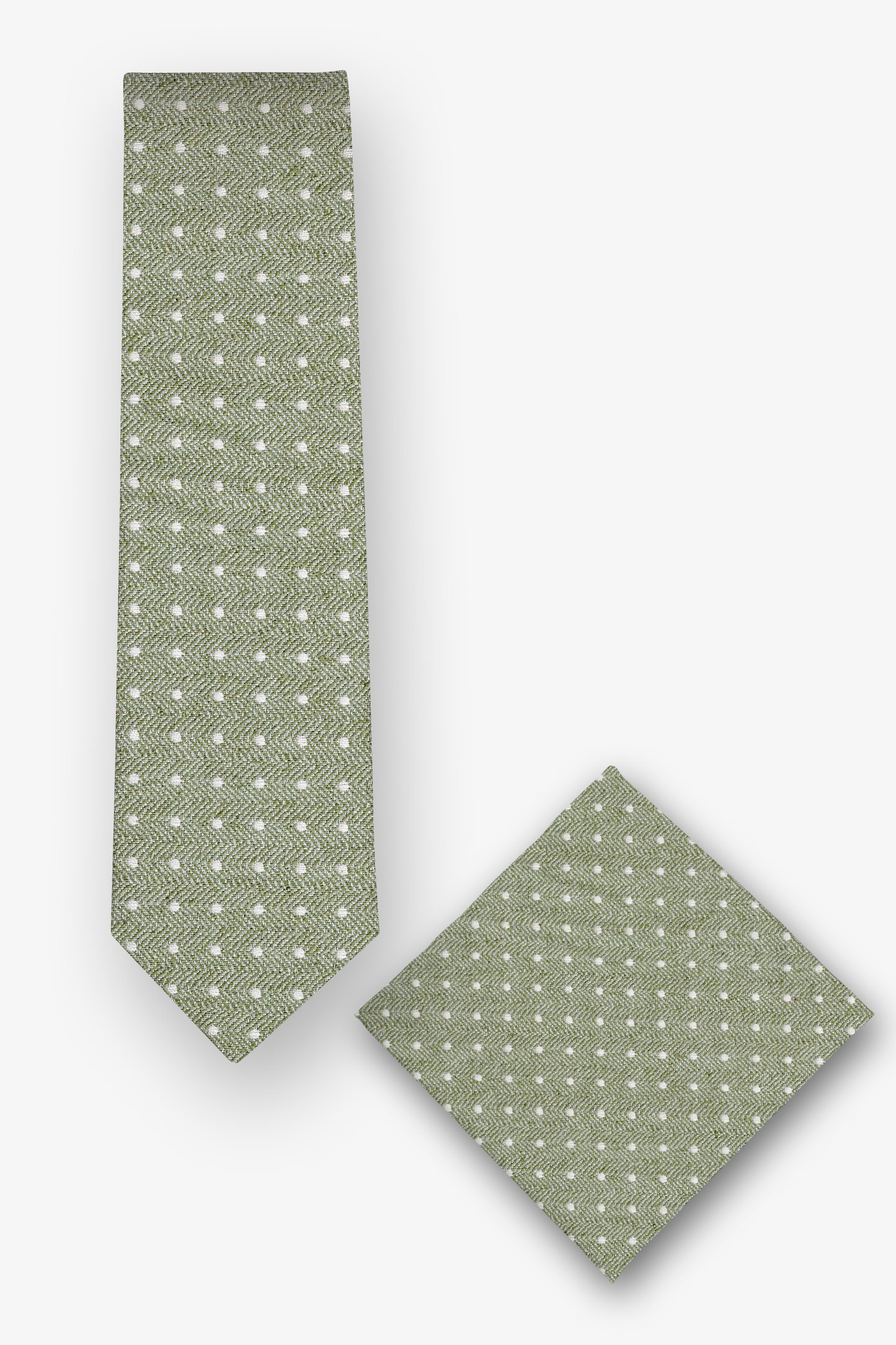Krawatten-Set mit Einstecktuch mit Tupfen in Grün