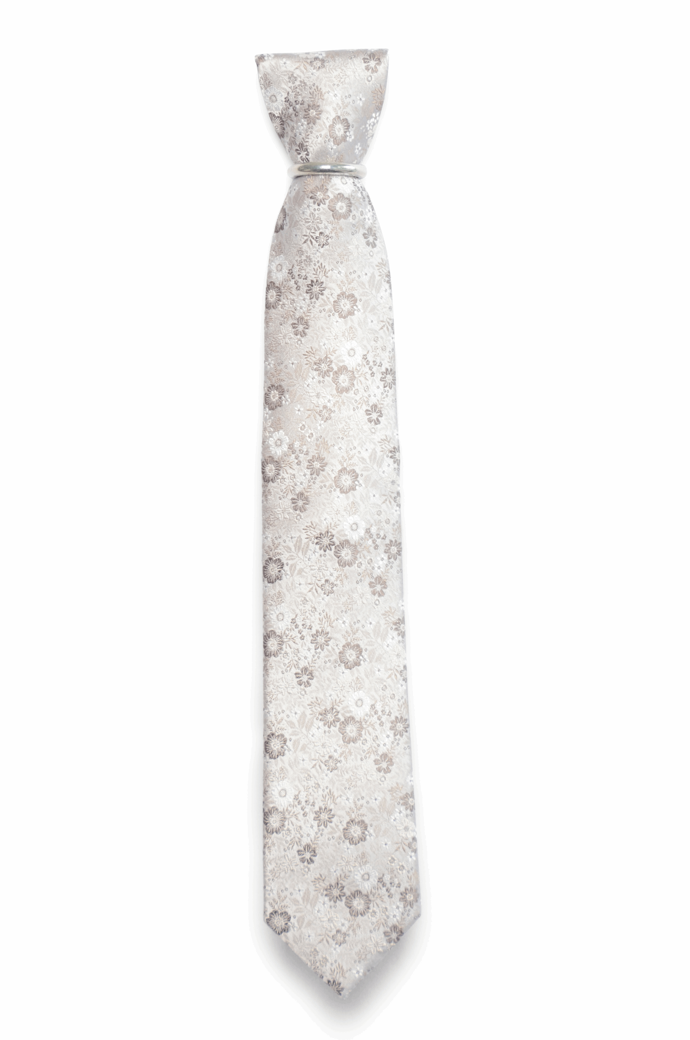 Hochzeit-Set Krawatte und Einstecktuch glänzend geblümt beige