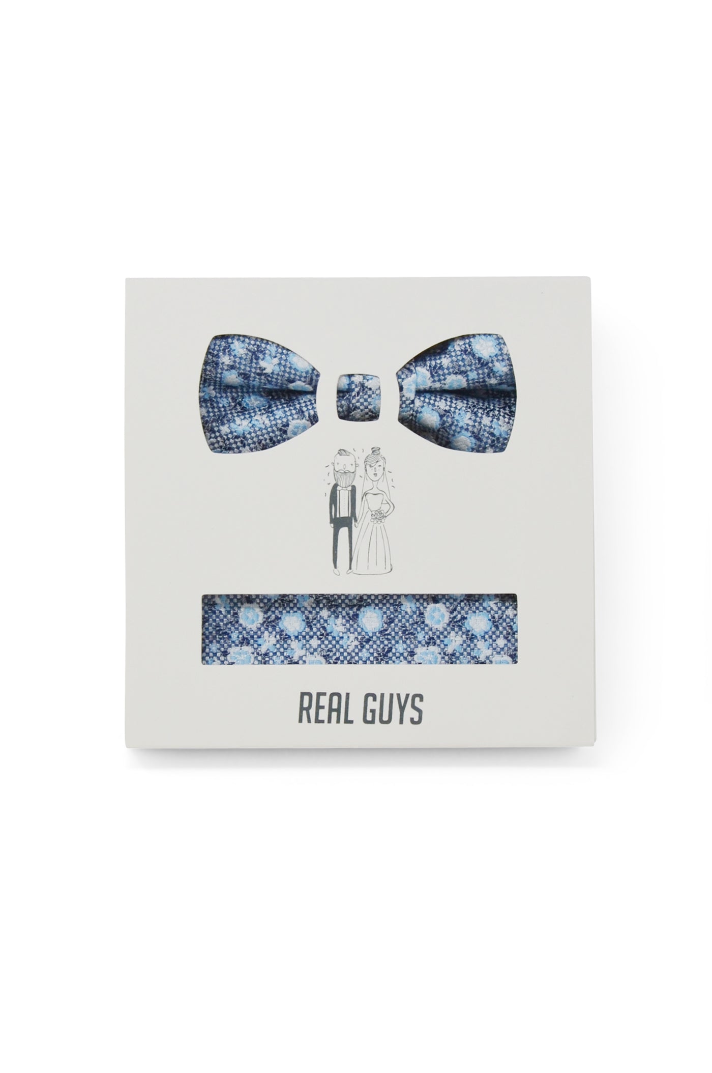 Hochzeit-Set Fliege und Einstecktuch geblümt blau