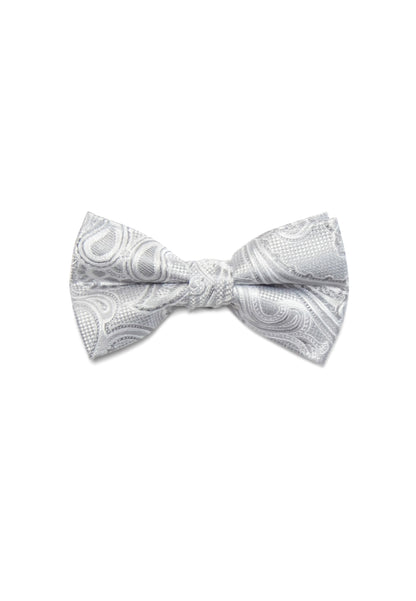 Hochzeit-Set Fliege und Einstecktuch mit Paisleys silbergrau