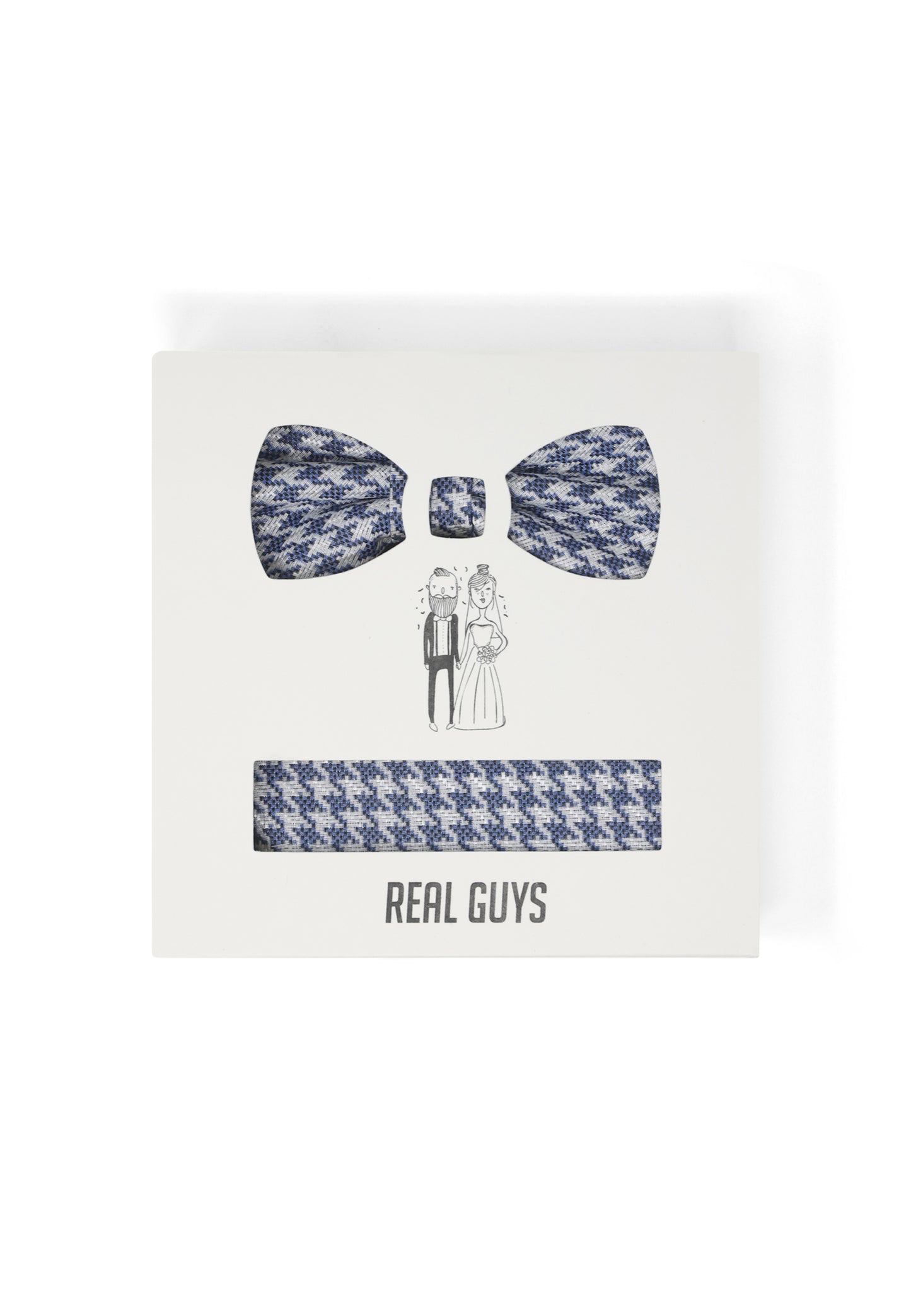 Hochzeit-Set Fliege und Einstecktuch mit Hahnentritt blau