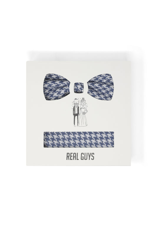 Hochzeit-Set Fliege und Einstecktuch mit Hahnentritt blau