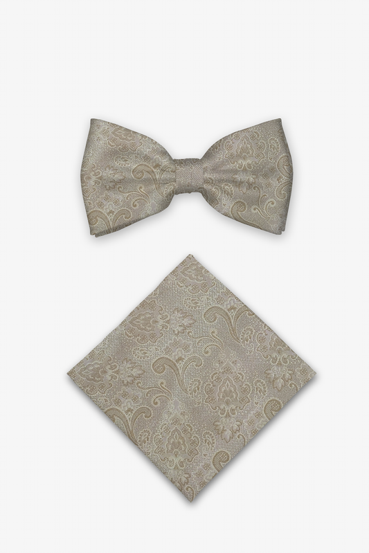 Hochzeit-Set Fliege und Einstecktuch mit tonigem Paisley beige