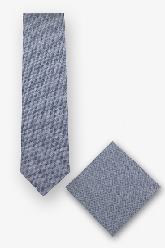 Krawatten-Set mit Einstecktuch mit uni mit Melangeeffekt in Bleu