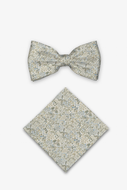 Hochzeit-Set Fliege und Einstecktuch mit tonigem Blumendesign grün