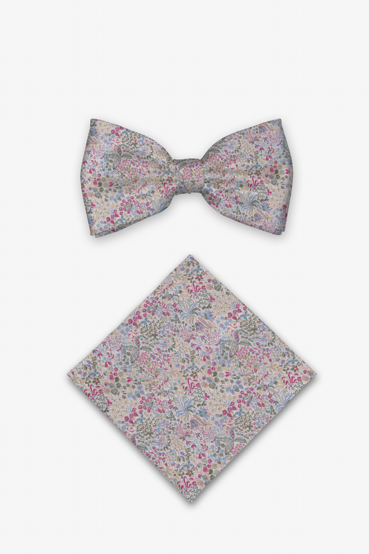Hochzeit-Set Fliege und Einstecktuch mit tonigem Blumendesign rosé