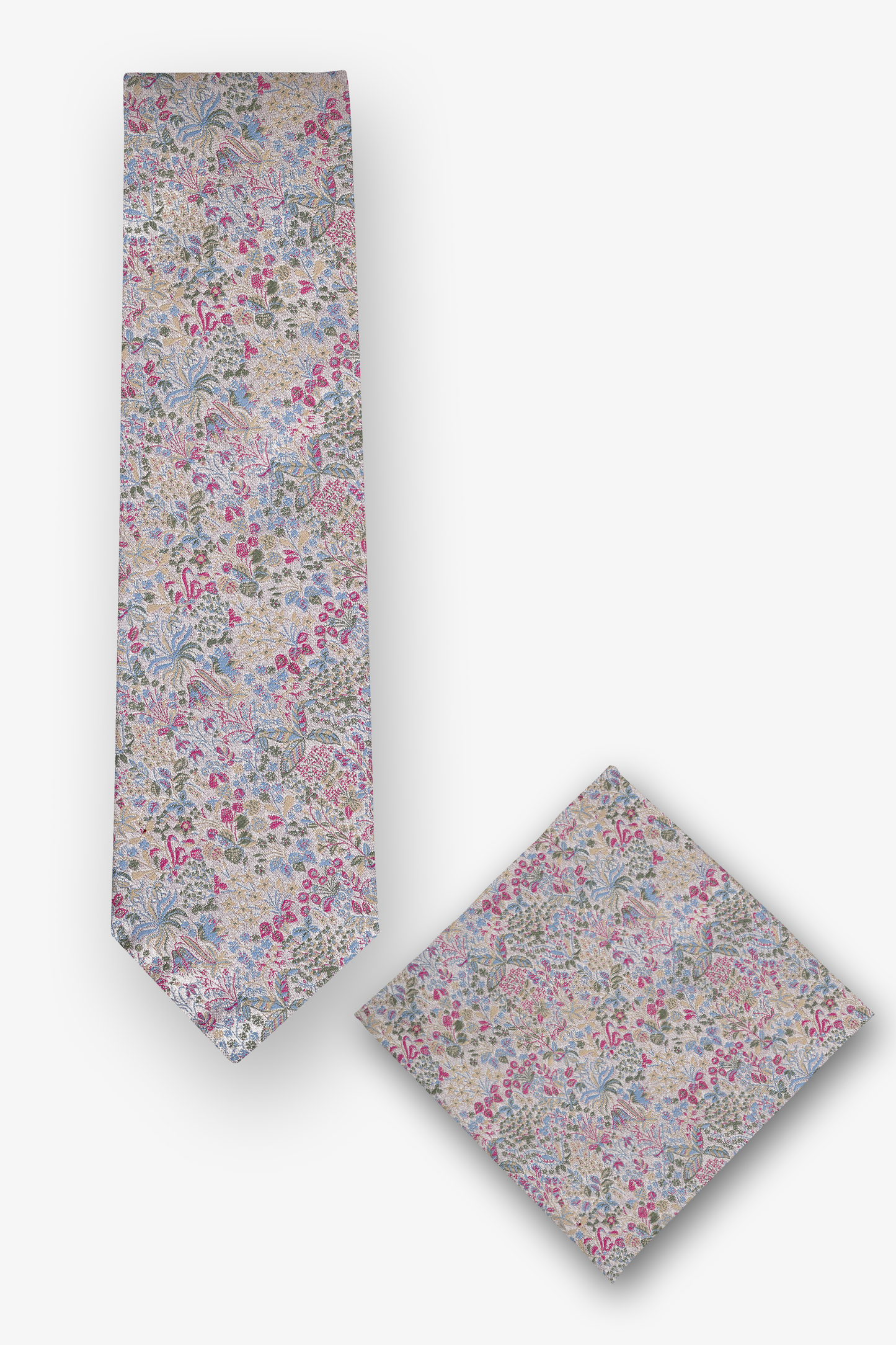 Krawatten-Set mit Einstecktuch mit floralem Design in Rosé