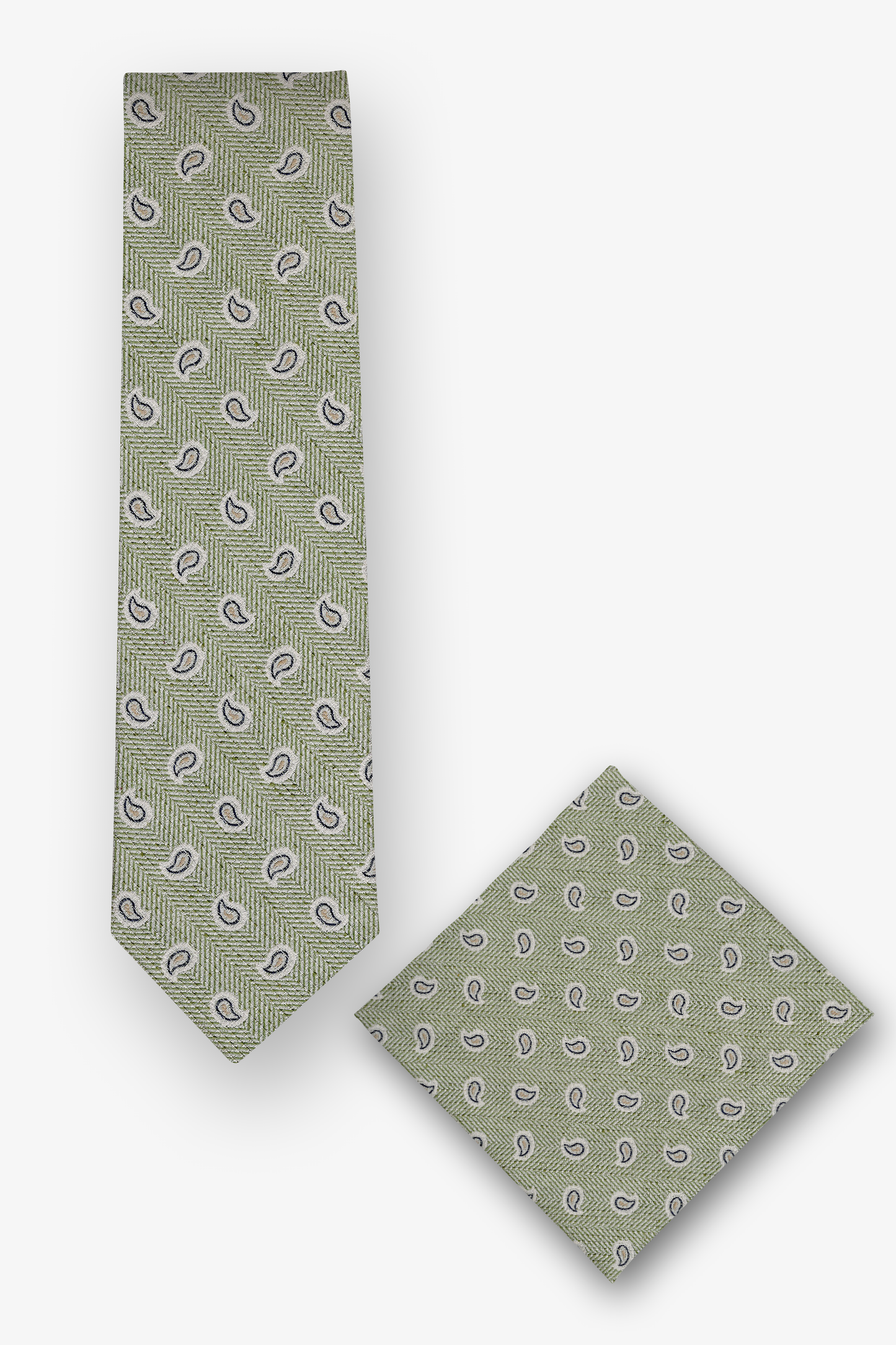 Krawatten-Set mit Einstecktuch mit Paisley in Grün