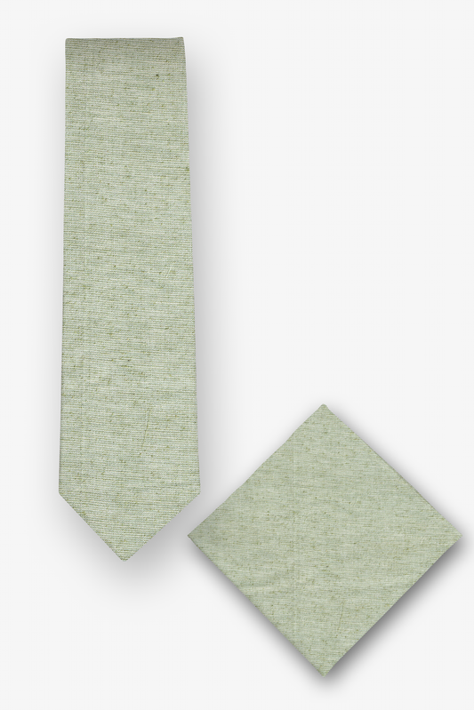 Krawatten-Set mit Einstecktuch mit uni mit Melangeeffekt in Grün