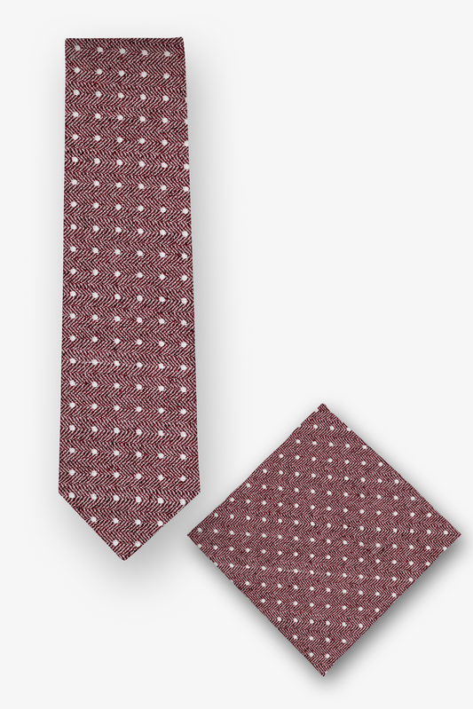 Krawatten-Set mit Einstecktuch mit Tupfen in Rot