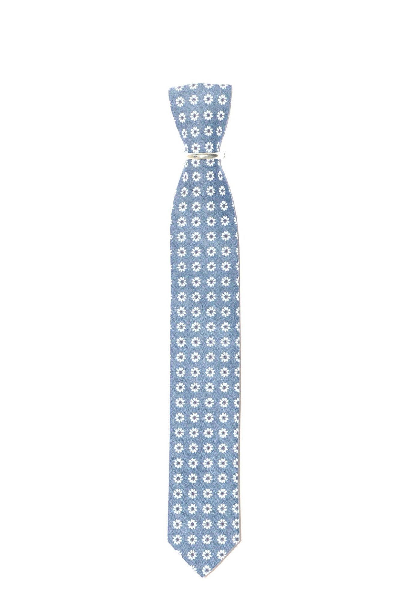 Schmale blaue Krawatte weißen Blumen - REAL GUYS