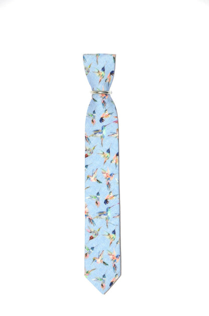 Schmale hellblaue Krawatte mit Kolibris - REAL GUYS