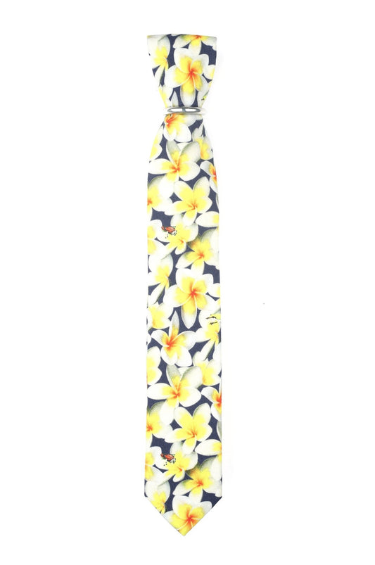 Schmale Krawatte gelb mit Blumen - REAL GUYS